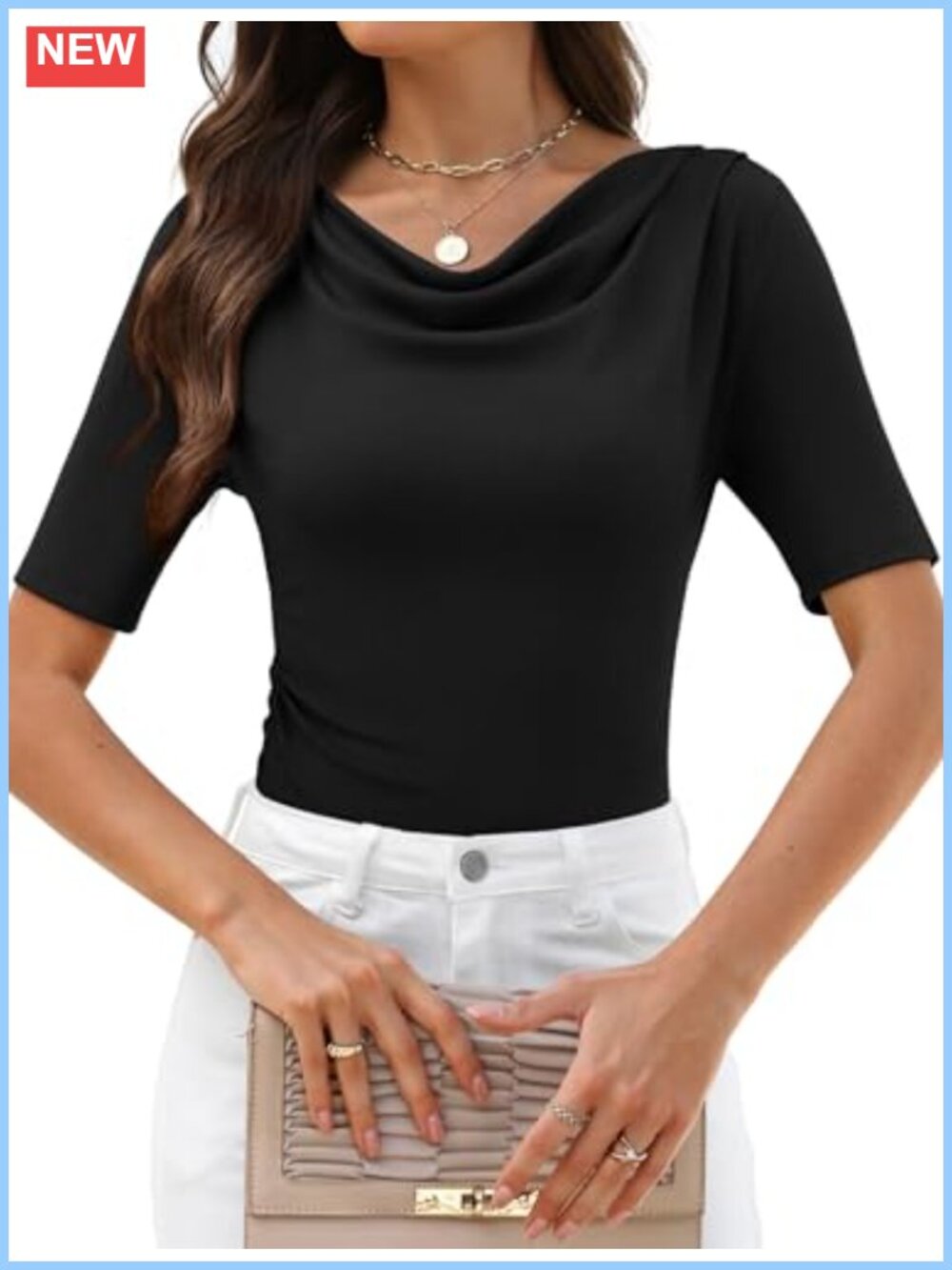 Fitted Cowl Neck Half Sleeve Blouse for Women | Business Casual Tee |